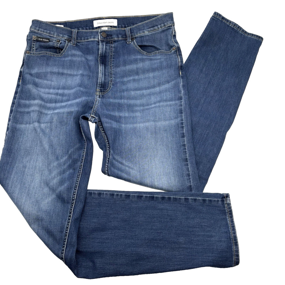 2024 Calvin Klein Slim Straight Fit Medium Wash High Rise Stretch Jeans 36x34"